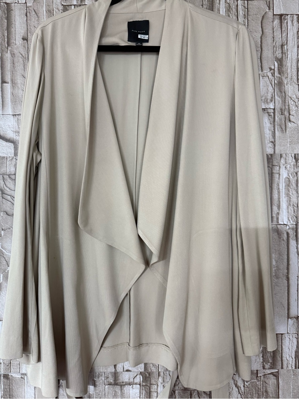 Alex Marie Taupe Belted Open Front Draped Cardigan